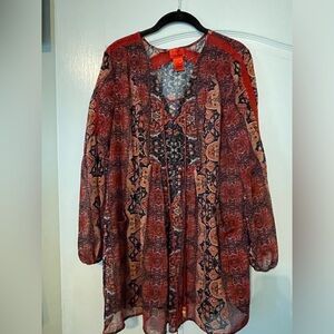Christina Red and Black Long Sleeve Embellished Blouse